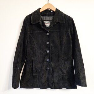 Leather Limited Suede Leather Jacket Coat Button Front Black Women M Classic